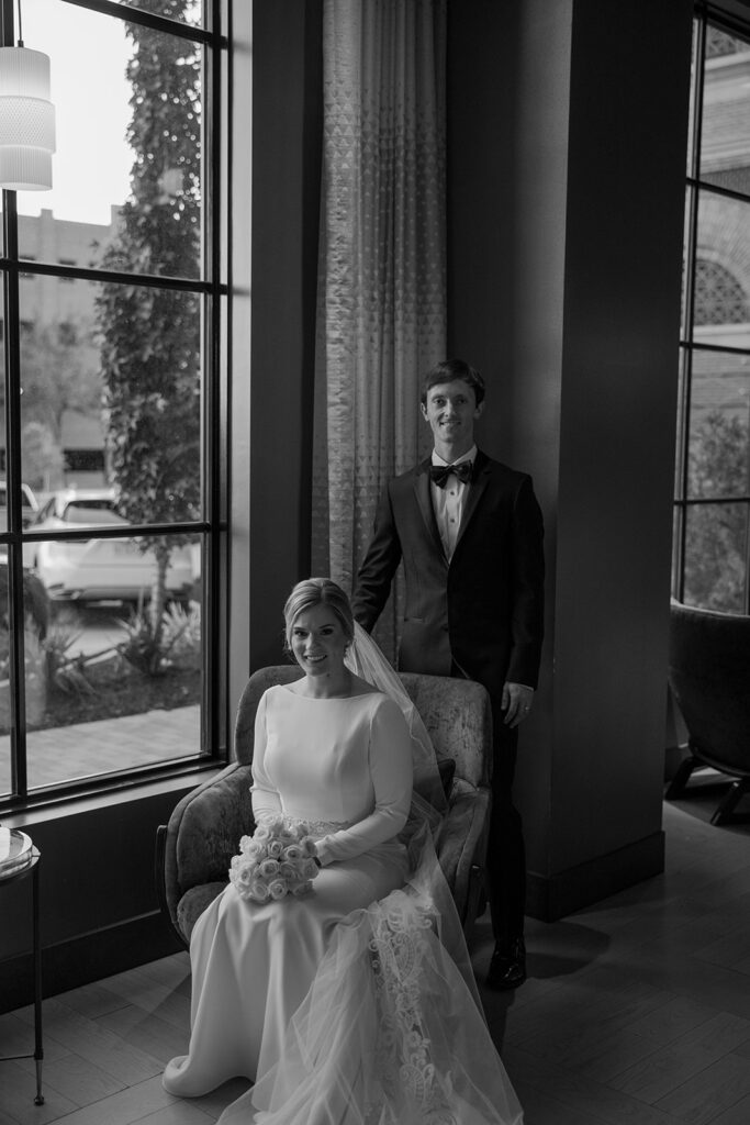 untraditional wedding photos in a hotel 