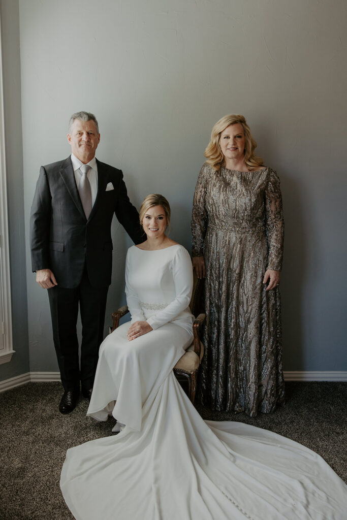 bride with parents photo