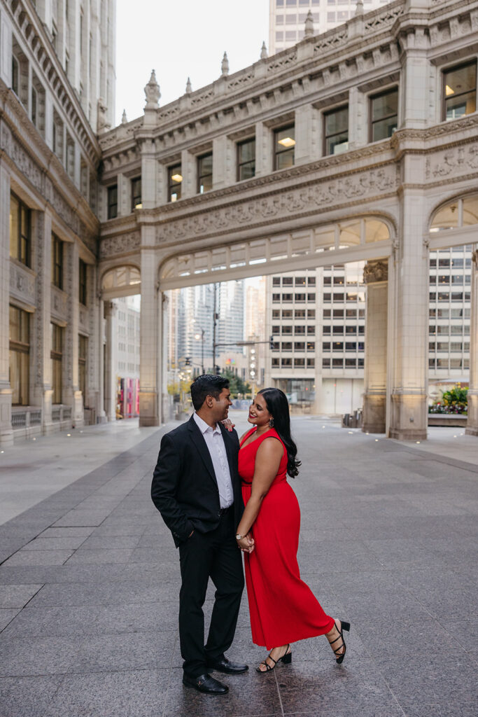 Wrigley Building walkway engagement photos