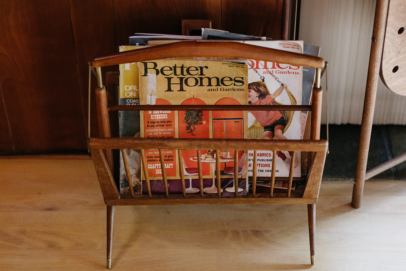 Vintage magazine rack and mid-century modern decor 