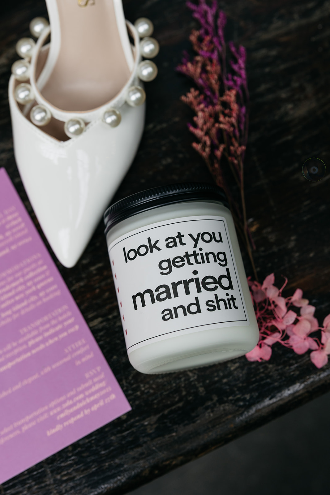 Unconventional wedding flatlay photo