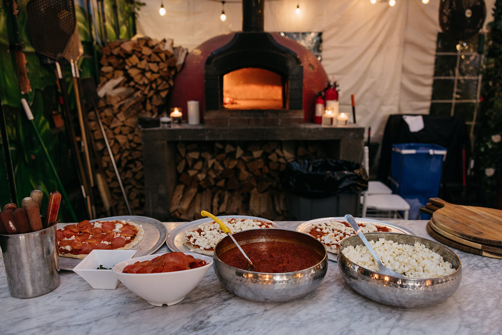 Late night pizza moment at Roosevelt Island wedding reception
