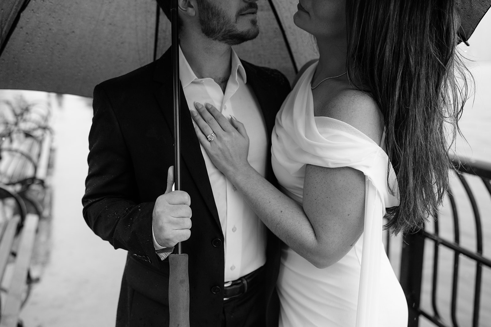 Editorial rainy engagement session in New York City