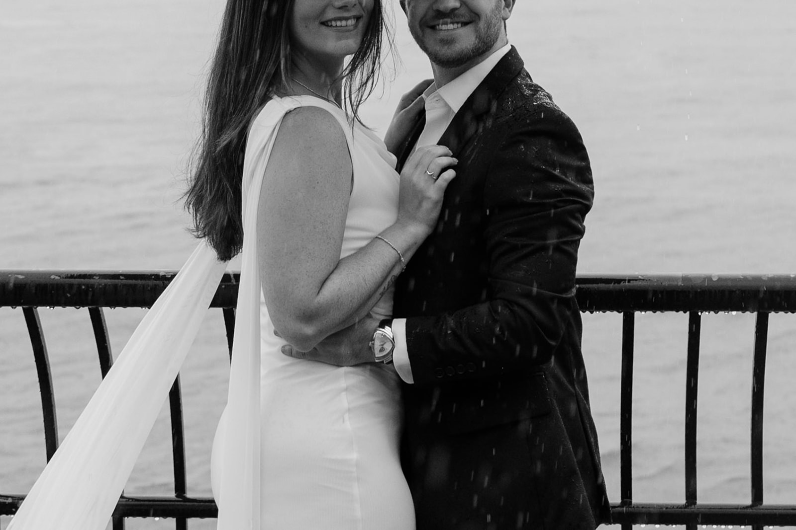 Romantic rainy day engagement session near the river in NYC