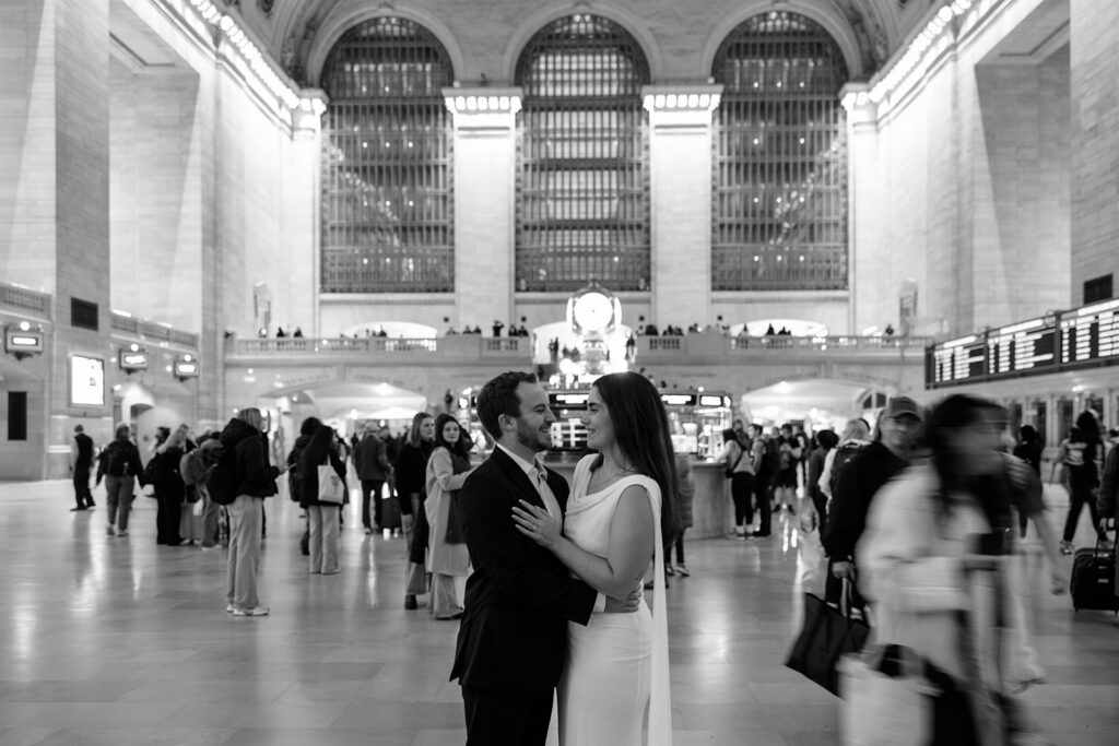 Grand Central Station engagement photos with cinematic NYC vibes