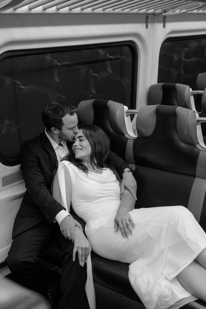 Nontraditional rainy engagement photos for edgy NYC couples