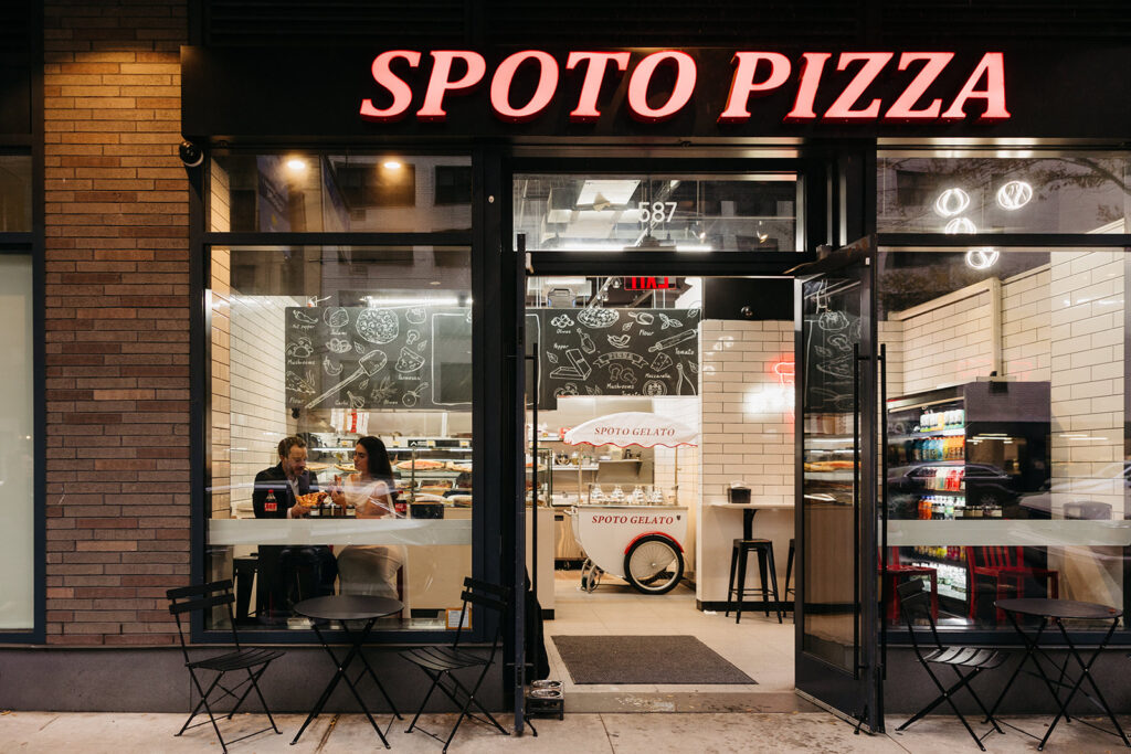 wide angle photo of spoto pizza NYX