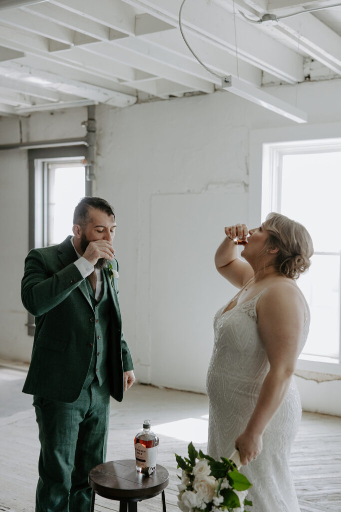 whiskey shots with the bride and groom 