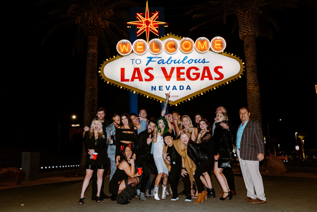 Wedding Party group photo in Vegas on Halloween Weekend